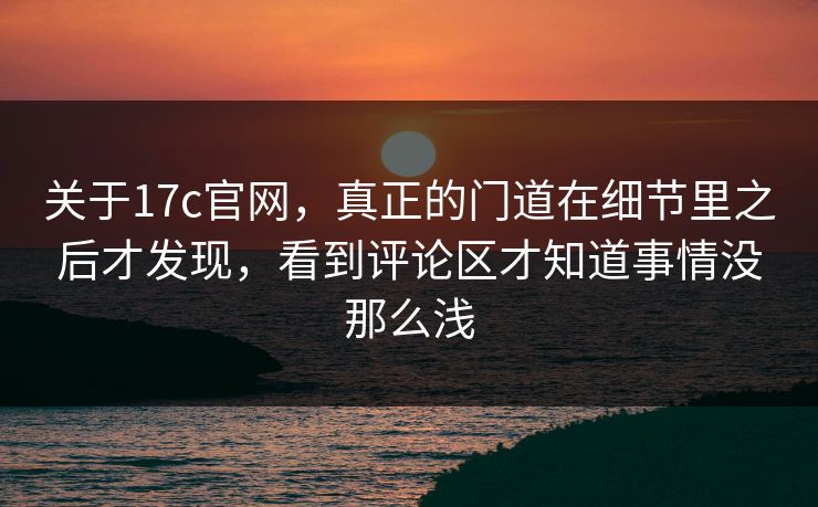 关于17c官网，真正的门道在细节里之后才发现，看到评论区才知道事情没那么浅