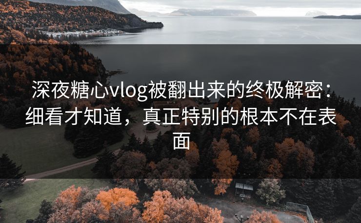 深夜糖心vlog被翻出来的终极解密：细看才知道，真正特别的根本不在表面