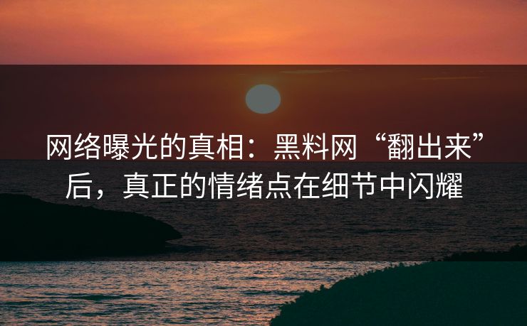 网络曝光的真相：黑料网“翻出来”后，真正的情绪点在细节中闪耀