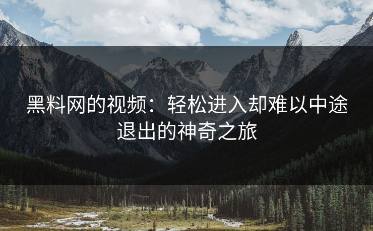 黑料网的视频：轻松进入却难以中途退出的神奇之旅  第1张